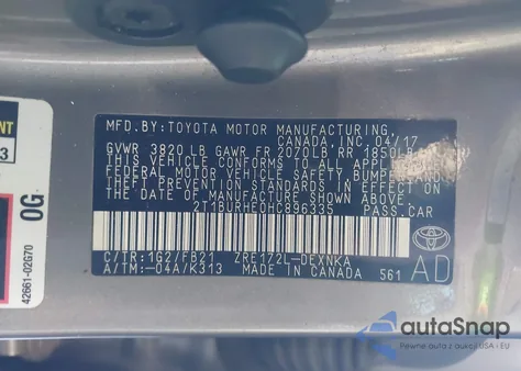 2017 Toyota Corolla Le из США, поврежденный, VIN 2T1BURHE0HC896335